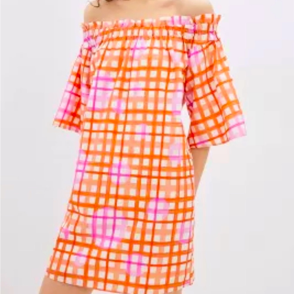On Or Off Shoulder Pastel Plaid Dress w/ 2 Fabulous Hidden Side Pockets - Picture 13 of 14
